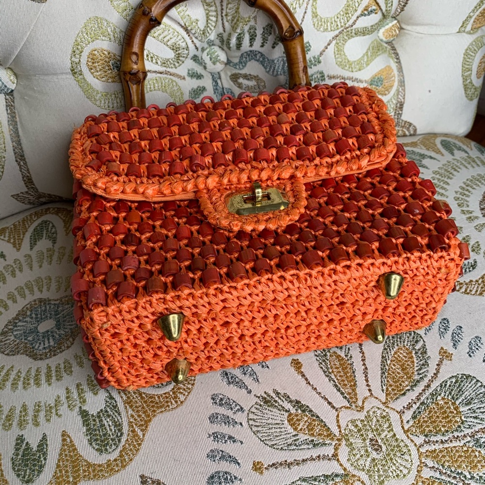 Vintage Gaymode Wood Beaded Box Satchel Bag - Picture 4 of 6